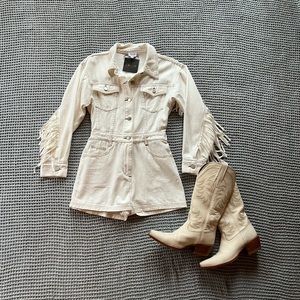 NWT Le Lis White Denim Fringe Romper